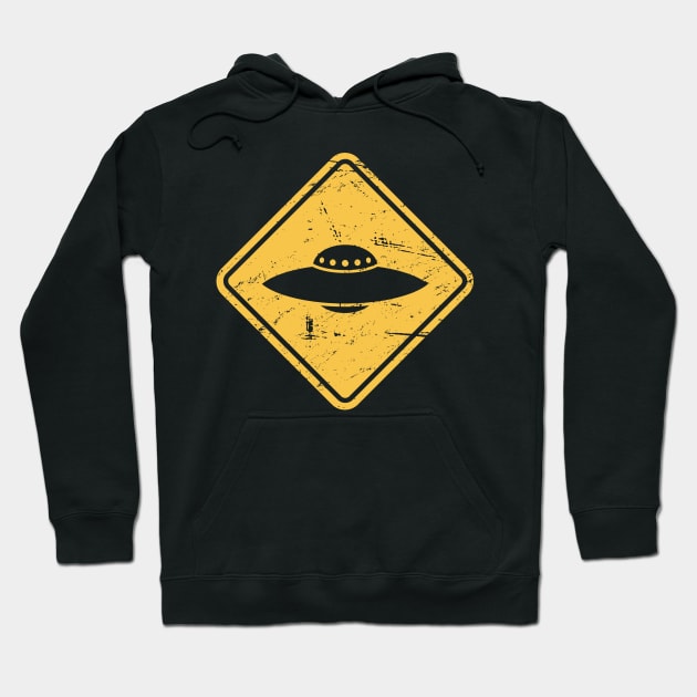 Vintage UFO Warning Sign Hoodie by MeatMan